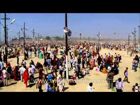 Crowd of lord Shiva's devotees gathered for Maha Shivratri during Maha Kumbh at Allahabad