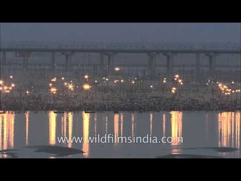 Evening view of Maha Shivratri snan during Maha Kumbh At Sangam