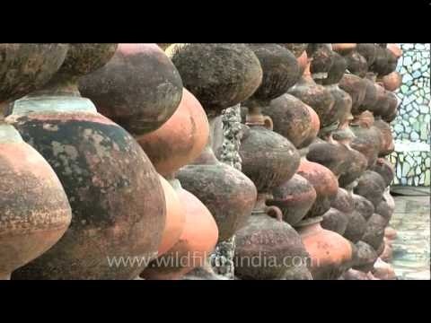 Wall of clay pots at Chandigarh Rock Garden