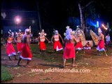 Dancers performing Koodithullal, a ritualistic dance form of Padayani