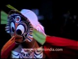 Colorful and vivid costume mask of Padayani dancers, Kerala