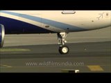Indigo plane taxiing at Delhi airport, on landing