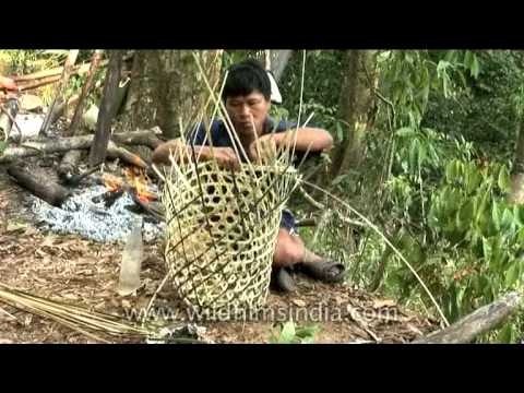Skilled hunter weaving a basket from scratch, Arunachal Pradesh