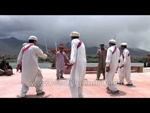 Ladakhi men performing Sword dance at the Singhe Khababs Festival in Leh