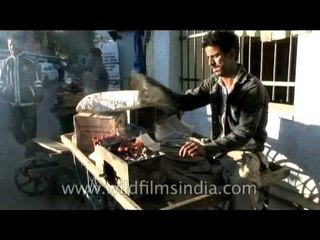 barbeque (seekh tuji) being sold in streets of Kashmir
