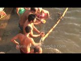 Ganges Ghats of Varanasi filled with devotees of lord Shiva on Maha Shivratri