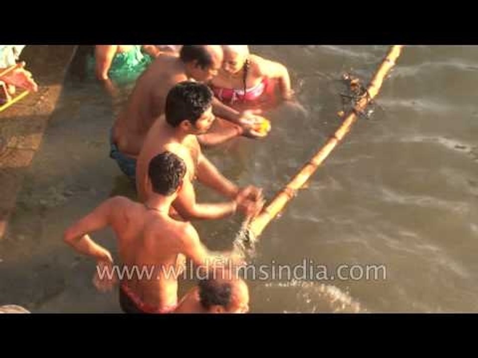 Ganges Ghats of Varanasi filled with devotees of lord Shiva on Maha Shivratri