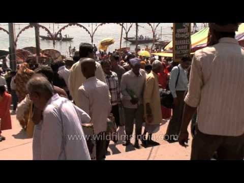Ghats near the Ganga in Varanasi teeming with devotees for Mahashivratri