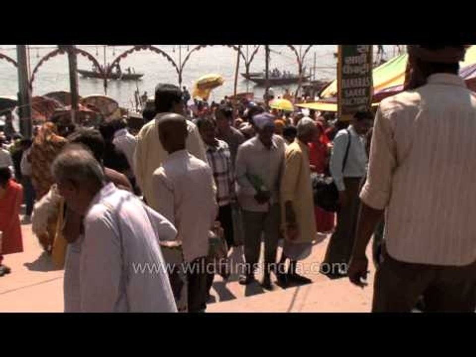 Ghats near the Ganga in Varanasi teeming with devotees for Mahashivratri