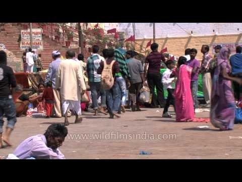 Crowd of Shiva devotees at Varanasi Ganga ghat during Maha Shivratri