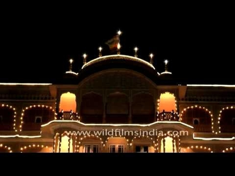 Samode Palace lit up at night, Jaipur