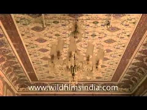 Chandeliers and luxuriously furnished suites of the Samode Palace, Jaipur