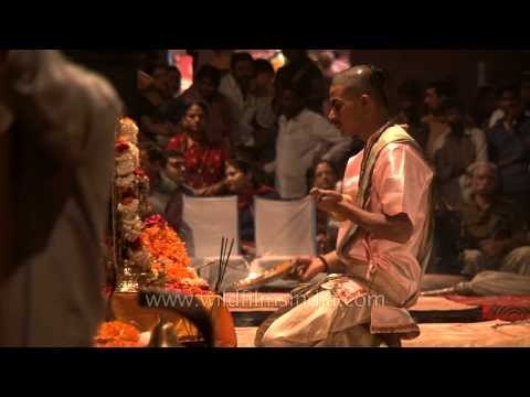 Ganga Aarti with incense at Varanasi ghats
