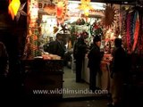 Shops in Delhi selling decorations like bells, santas, stars etc during Christmas