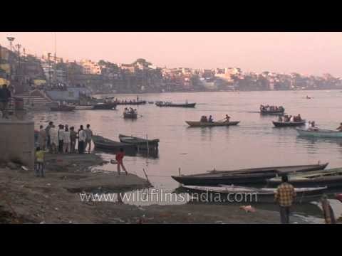 Morning boat ride on the Ganges across the ghats in Varanasi