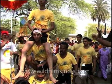 Young men forming the human pyramids during 'Dahi Handi' festival in Mumbai