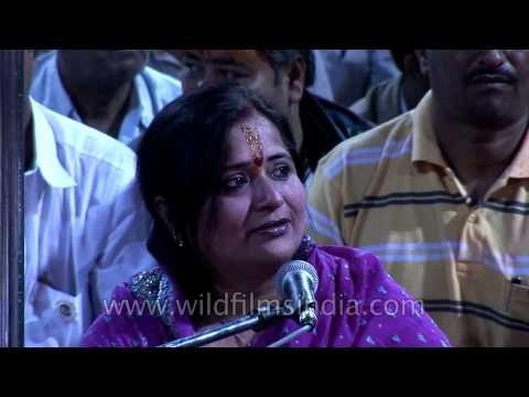 Devotees gathered at a Hindu temple in Jodhpur during Holi
