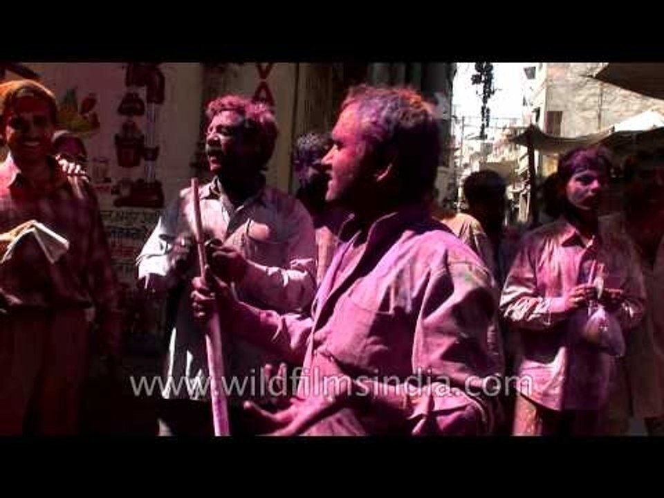 Men singing folk songs on the festivals of colors: Holi Celebration
