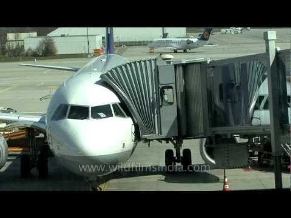 Lufthansa plane being boarded at Munich