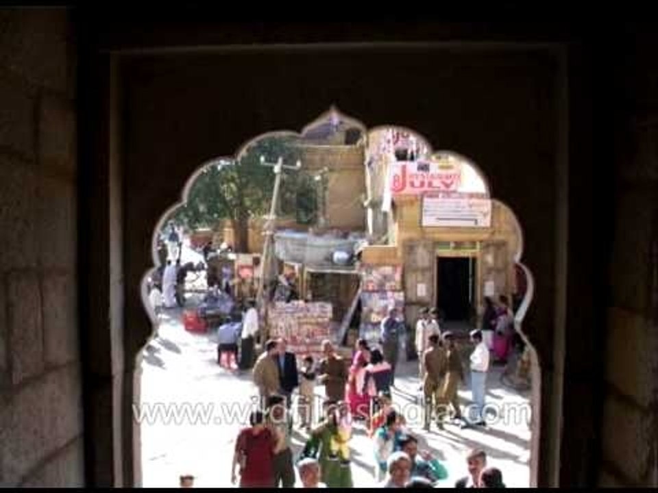 Veiw of Jaisalmer from an antiqued arch doorway , Rajasthan