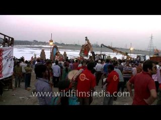 People gathered at ghat for Durga Visarjan