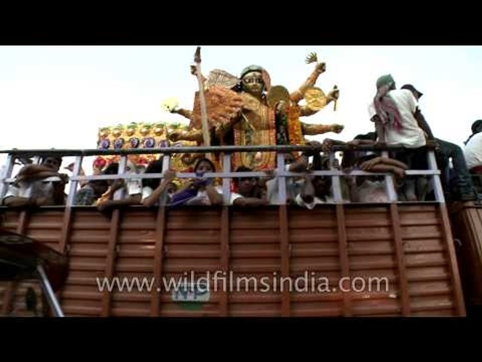 Durga puja celebration on trucks