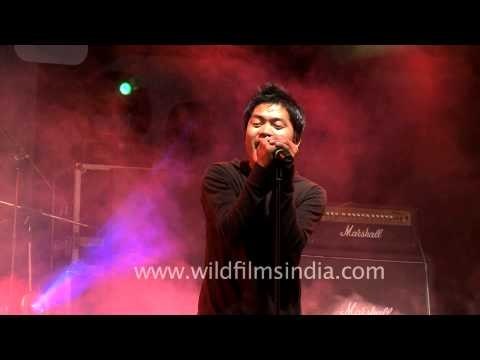 Powerful Indian rock bands on-stage at the Hornbill National Rock Contest