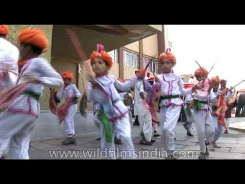 Li'l kids plays dandia at Holi fest and Jaipur Elephant festival