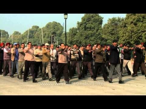 Retired Army personnel of the Indian Army parades on Republic day