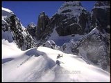 Aerial chopper flying over the snow peaks of Himalaya