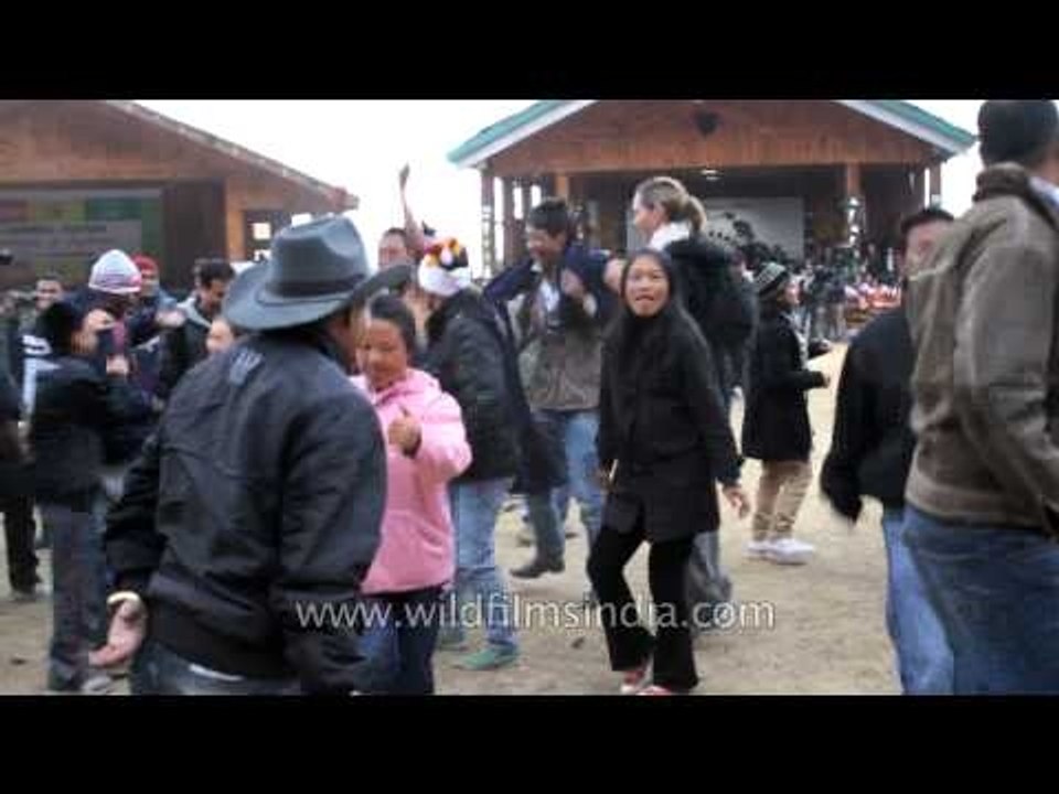 Crowds dancing happily at the Nagaland Hornbill festival!