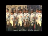Indian Air Force (IAF) officers march during the 'Indian Air Force Day'