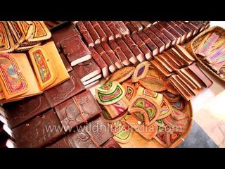 Ethnic Indian leather bags in Dilli Haat
