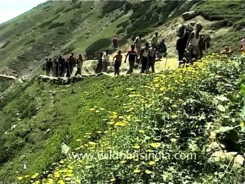 Amarnath pilgrims proceed towards the cave, Jammu and Kashmir