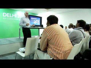 Demonstrating how the International Broadcast Centre operates in Delhi