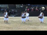 Artists performing traditional Pung cholom during Nagaland hornbill festival