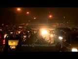 Traffic on the busy Ring road at Night - Time Lapse in Moolchand, Delhi