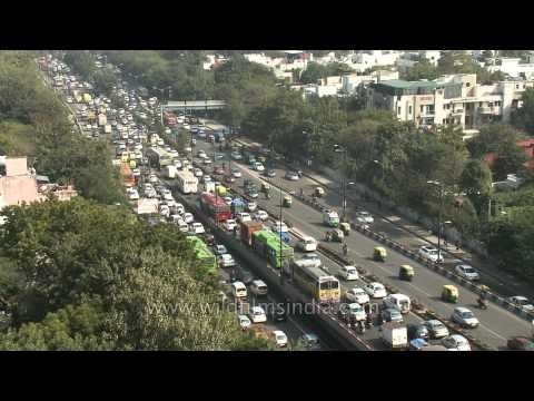 An aerial view of Delhi traffic movement over Ashram Chowk