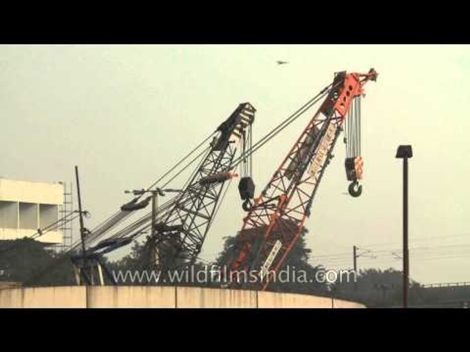 Heavy construction cranes for Delhi Metro construction