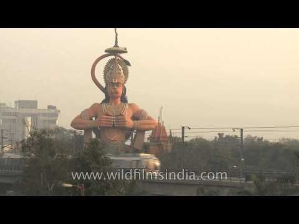 Hanuman statue oversees Delhi Metro and traffic at Karol Bagh