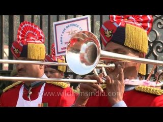 Military band performance during the Changing of the Guard at Rashtrapati Bhavan