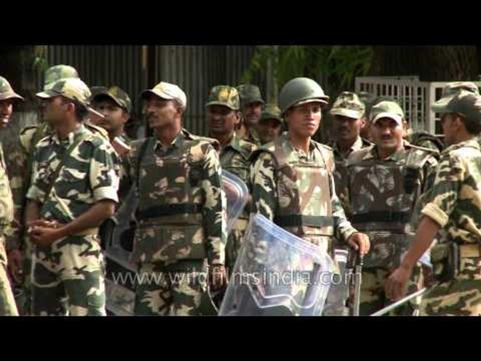 Indian army guarding Bathini Fish Medicine Camp, Hyderabad