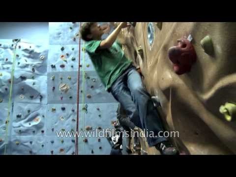 Indoor rock climbing at Woodstock school
