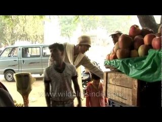 Tallest Indian woman out shopping for fruit, with her son!