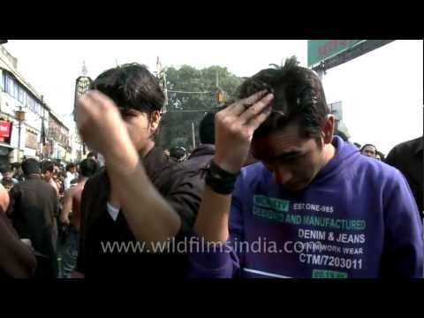 Shia muslims demonstrate self flagellation