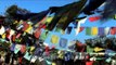 Swaying prayer flags on top of flag hill in Jaberkhet