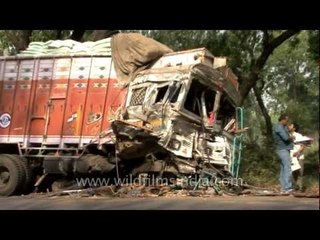 Truck crashes into bus and car in India