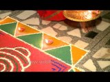 Colourful rangoli and Diyas neatly placed on Diwali, Fatehpur Beri, New Delhi