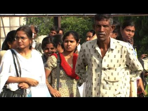People standing on the bus stand and waiting for their buses