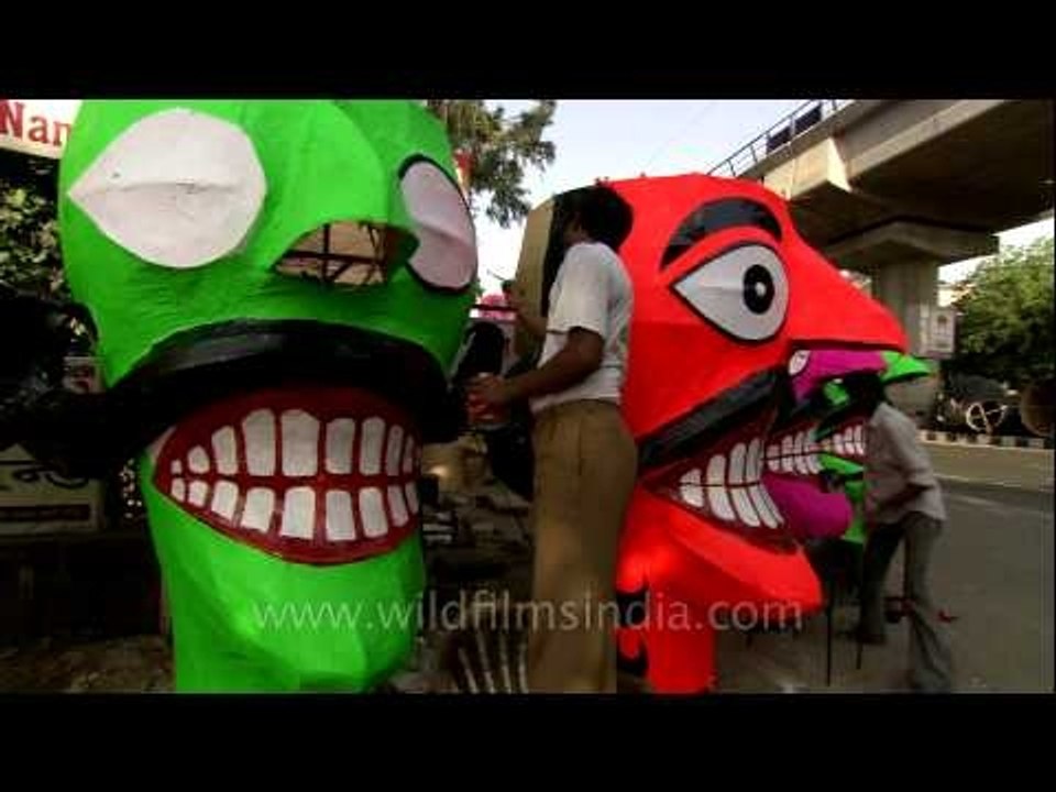 Street side painting of Ravana's giant head mask!